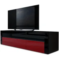 vladon armoire basse meuble tv valencia en noir mat - haute brillance & tons naturels - bordeaux haute brillance / noir haute brillance - bordeaux
