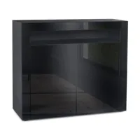 vladon - commode armoire dressoir crédence valencia noir, haute brillance & tons naturels - noir haute brillance / noir haute brillance - noir haute