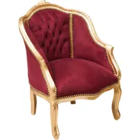biscottini - fauteuil baroque 63x80x57 cm fauteuil de salon rembourré chaises louis xvi fauteuil de chambre en velours de style français - rouge et or