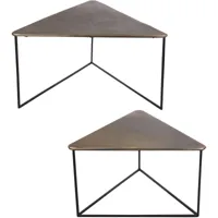 set de 2 tables basses triangle en métal doré, longueurs des plateaux de 80 et 6 - or - table passion