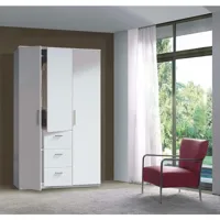 pegane - armoire avec trois portes battantes et trois tiroirs dans la partie centrale, couleur blanc brillant, dimensions 117 x 203 x 52 cm