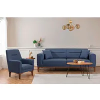 cotecosy - ensemble fauteuil et canapé 3 places convertible agios tissu bleu foncé - bleu foncé