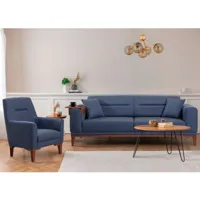cotecosy - ensemble canapé 3 places convertible, fauteuil et table d'appoint agios tissu bleu foncé - bleu foncé