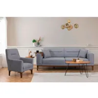 cotecosy - ensemble canapé 3 places convertible, fauteuil et table d'appoint agios tissu gris - gris