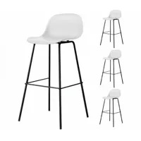 kosmi - lot de 4 tabourets scandinaves blanc en résine et pieds en métal, chaises de bar hauteur d'assise 76cm