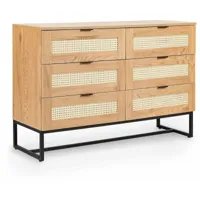 mobilier deco - arriane - commode scandinave 6 tiroirs en bois métal et cannage arriane - bois