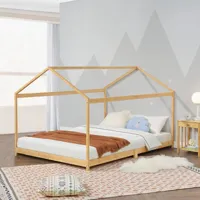 lit cabane vindafjord pour enfant 180 x 200 cm forme maison bambou naturel