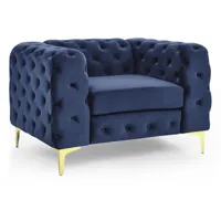 mobilier deco - darcy - fauteuil chesterfield en velours bleu - bleu
