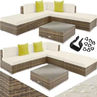 tectake - canapé de jardin paris modulable 5 places - table de jardin, mobilier de jardin, fauteuil de jardin - marron naturel