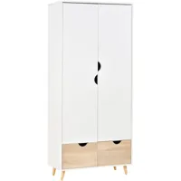 homcom - armoire de rangement design scandinave - armoire de chambre - placard 2 portes avec penderie et étagère - 2 tiroirs coulissants - panneaux
