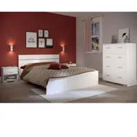 chambre complete boston : lit adulte 140x190 + commode + 1 chevet - décor blanc - fabriqué en france