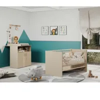 chambre bébé duo : lit 70 x 140 cm + commode a langer berry - cappuccino - trend team