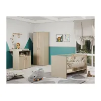 chambre bébé trio : lit 70 x 140 cm + armoire + commode a langer berry - cappuccino - trend team