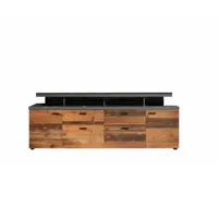 meuble tv mood 2 portes et 2 tiroirs - mélaminé bois vieilli et gris mat - l 180 x 47 x 66 cm