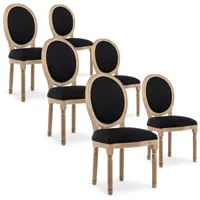 intensedeco - lot de 6 chaises médaillon louis xvi tissu noir - noir