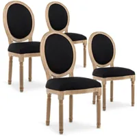 intensedeco - lot de 4 chaises médaillon louis xvi tissu noir - noir