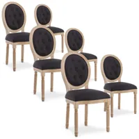 lot de 6 chaises médaillon capitonnées louis xvi tissu noir - noir