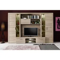 meuble tv + led inclus - mélaminé - naturel - 291 / 197 / 41 cm - naturel