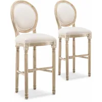 intensedeco - lot de 2 chaises de bar médaillon louis xvi tissu beige - beige