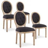 intensedeco - lot de 4 chaises médaillon capitonnées louis xvi tissu noir - noir
