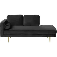 chaise longue méridienne côté gauche en velours noir assise confortable pour salon glamour et moderne beliani doré