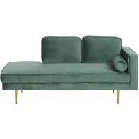chaise longue méridienne côté droit en velours vert clair avec pieds dorés pour salon au style glamour beliani doré