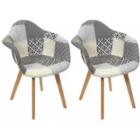altobuy - giada - lot de 2 fauteuils patchwork motifs grisés - gris