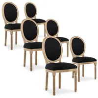 intensedeco - lot de 6 chaises médaillon louis xvi tissu noir - noir