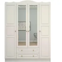 armoire 4 portes, 2 tiroirs et 2 miroirs kimora 140cm bois blanc - blanc
