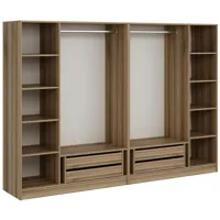 armoire ouverte antipax l270xh190cm 2 tringles et 4 tiroirs bois clair - bois clair