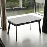 table à rallonge en céramique blanc pur et pieds en métal noir 160x90 cm - presena