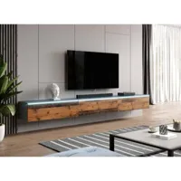 furnix - commode tv bargo 300 cm (3x100cm) lowboard sans led bois style ancien anthracite