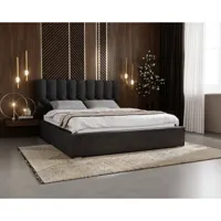 lit 160x200 sevilla - lit double avec sommier à lattes & coffre de lit - tissu velours, chesterfield - noir (magic velvet 2219) - noir