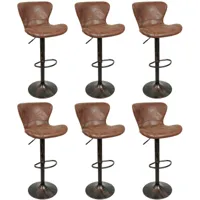 aqrau - 6 x tabourets de bar avec dossier, chaises de cuisine pivotantes à 360 °, tabourets vintage en similicuir pour café à la maison - marron