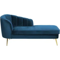 chaise longue méridienne côté gauche en velours bleu marine avec pieds métalliques doré design 100 % glamour et rétro confortable et élégante beliani