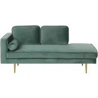 chaise longue méridienne côté gauche en velours vert clair avec pieds dorés pour salon au style glamour et vintage beliani doré