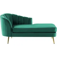 chaise longue méridienne côté gauche en velours vert émeraude avec pieds métalliques dorés design glamour et rétro confortable et élégante - doré
