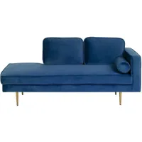 chaise longue méridienne côté droit en velours bleu foncé pour salon glamour beliani doré