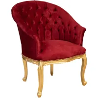 biscottini - fauteuil rembourré avec accoudoirs fauteuil d'entrée chaise en bois rembourrée salon chambre fauteuil style français 88x72x64 cm - rouge