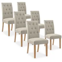 intensedeco - lot de 6 chaises capitonnées gaya tissu beige - beige
