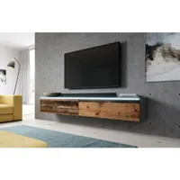 furnix - commode tv bargo 180 cm avec éclairage led bois style ancien anthracite