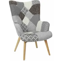 altobuy - giada - fauteuil patchwork motifs grisés - gris