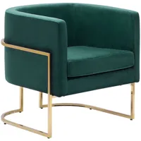fauteuil club cabriolet tapissé en velours vert foncé avec structure en acier doré design tendance pour chambre ou salon glamour vintage beliani doré