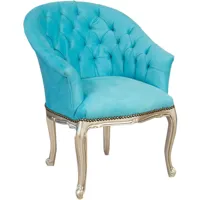 fauteuil rembourré avec accoudoirs fauteuil d'entrée chaise en bois rembourrée salon chambre fauteuil style français 88x72x64 cm - bleu et argent