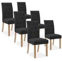 intensedeco - lot de 6 chaises capitonnées gaya tissu noir - noir