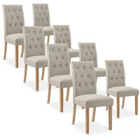intensedeco - lot de 8 chaises capitonnées gaya tissu beige - beige