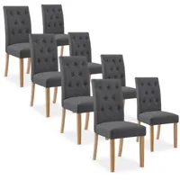 intensedeco - lot de 8 chaises capitonnées gaya tissu gris - gris