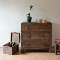 commode 3 tiroirs en bois recyclé vermont - bois foncé