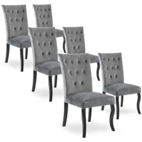 intensedeco - lot de 6 chaises capitonnées chaza velours gris - gris