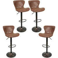 aqrau 4 x tabourets de bar avec dossier, chaises de cuisine pivotantes à 360 °, tabourets vintage en similicuir pour café à la maison - marron